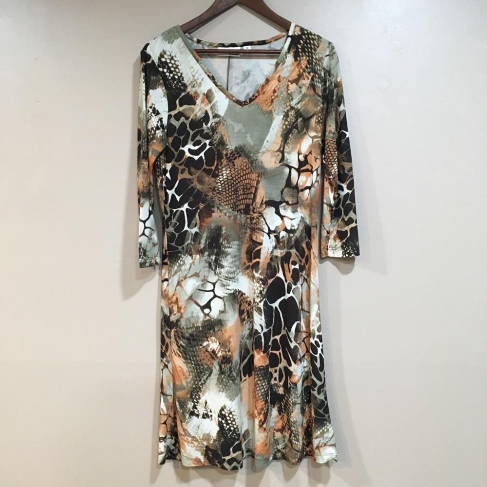 Attitudes by Renee Animal Print Midi Dress Womens XS Brown Como‎ Jersey Safari